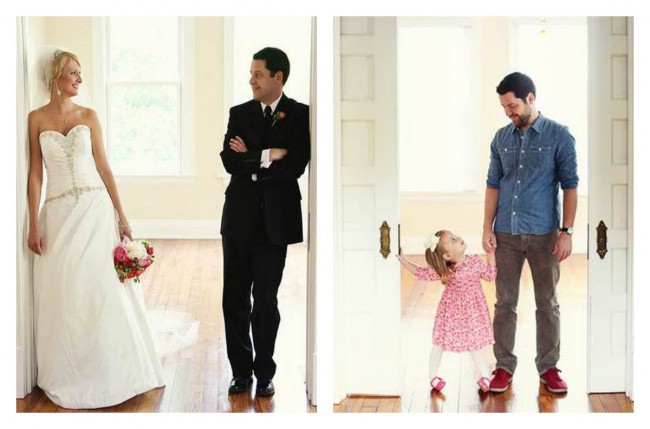 Баща и малката му дъщеричка пресъздават сватбените снимки след смъртта на майката