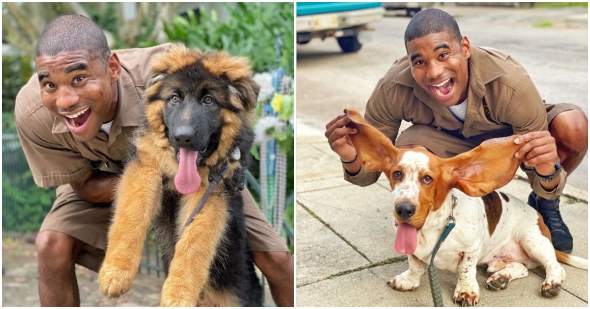 Време за усмивки: Куриер се снима с всяко куче, което посети