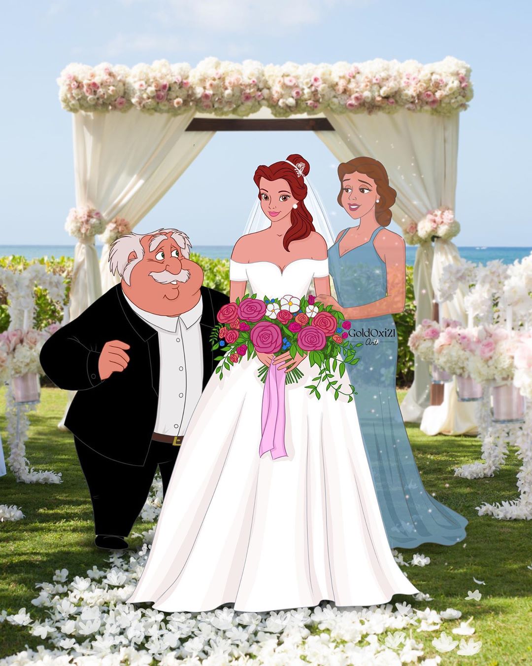 Бел с родителите си на сватбата си