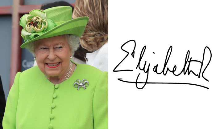 Подписът на кралица Елизабет II