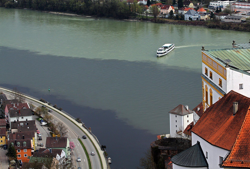 Дунав, Илц и Инн в Пасау, Германия 