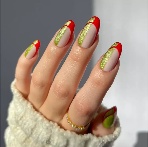  Червено-зелени нокти в стил Арт Деко