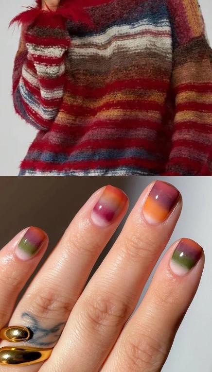 Маникюр с дизайн на раиран пуловер