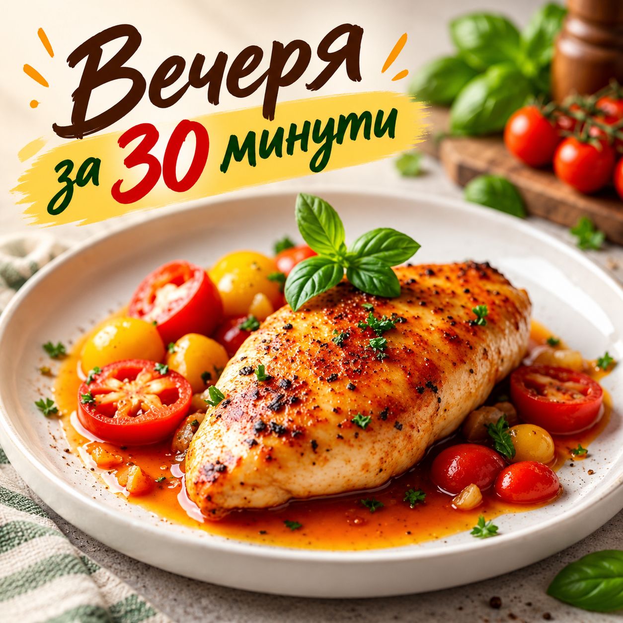 Готово само за 30 минути: Пилешко, сочни домати и ароматен босилек
