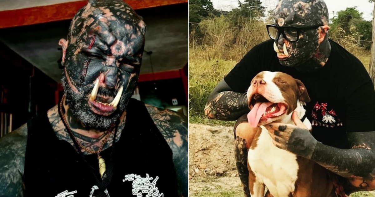 Човешкият звяр: Вижте мъжът, който татуира очните си ябълки и прикрепи бивни към зъбите си