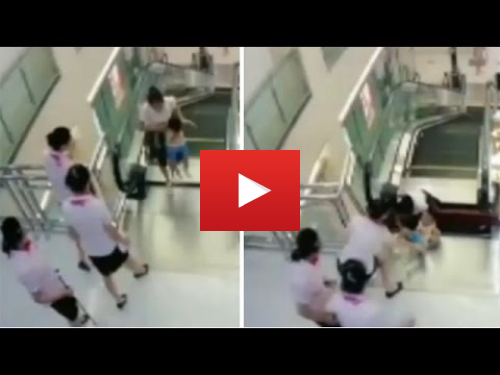 Майка се жертва, за да спаси детето си от пропаднал ескалатор (Видео 18+)