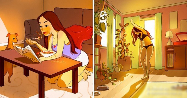 Забавни комикси: 18 илюстрации, които показват сладката страна на това да живееш сама