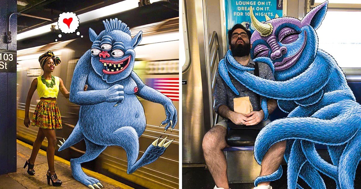 Забавно: Художник рисува невидимите чудовища в метрото