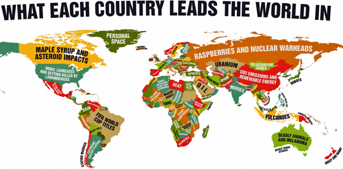 Карта на света  показва в какво всяка страна е най-добра