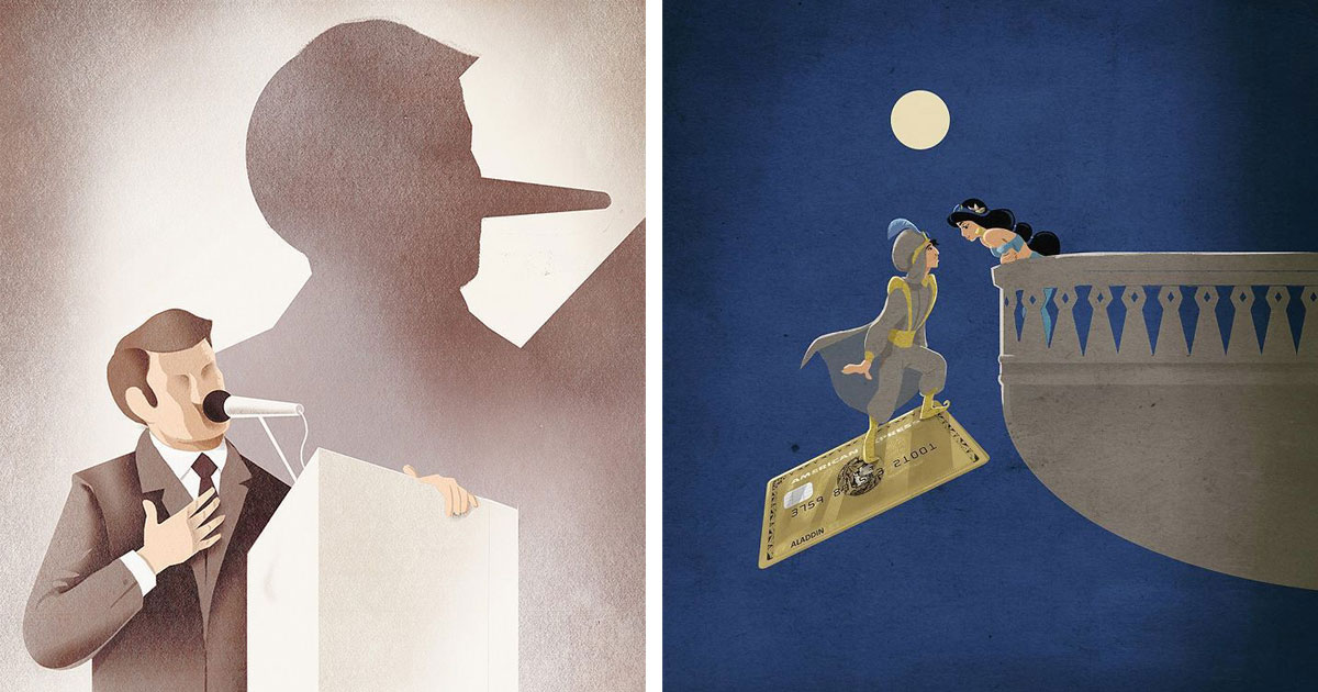Болезнената истина: 11 сатирични илюстрации, които свалят маската на света