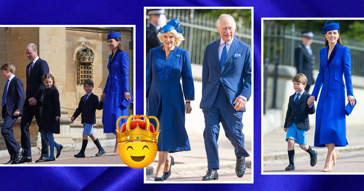 Елегантна в синьо: Вижте принцеса Катрин с трите си деца и принц Уилям на великденската литургия