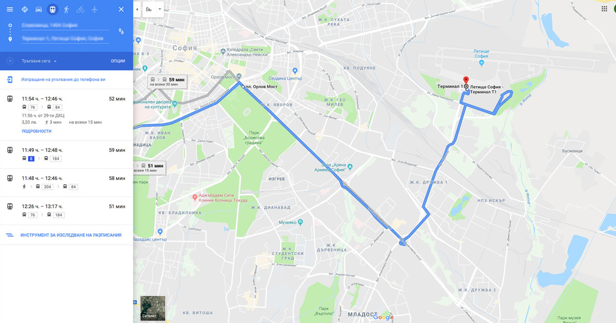 Софийският градски транспорт вече в Google Maps