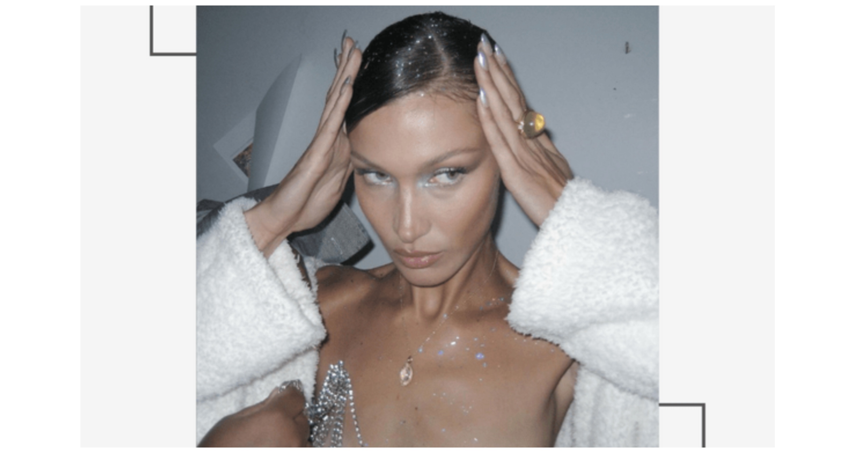 Блясък в грима и косата: Бела Хадид показа новата модна парти визия за пролет 2024