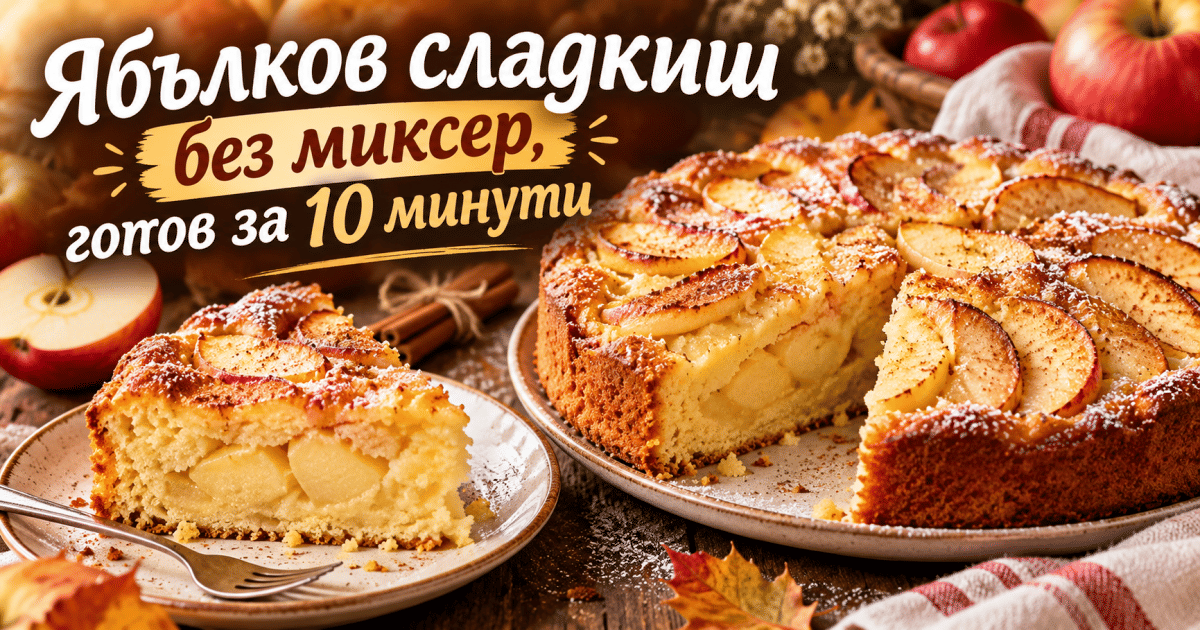 Ябълков сладкиш без миксер, готов само за 10 минути