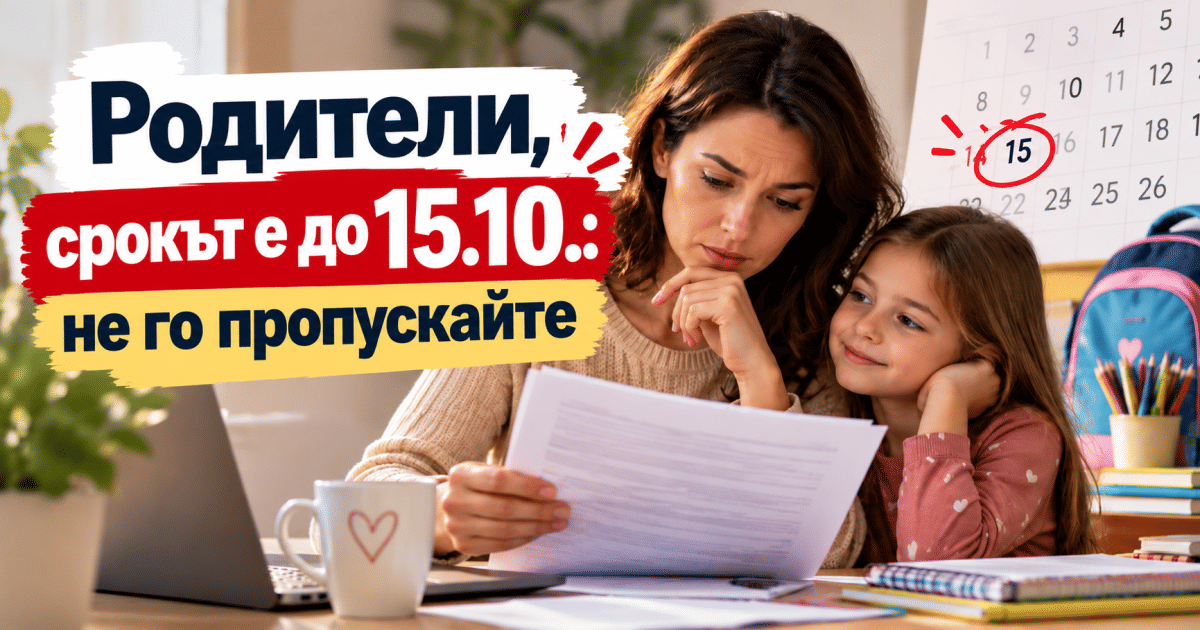 Родители, срокът е до 15.10.: не го пропускайте