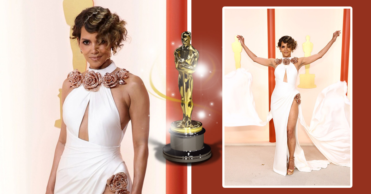 СЕКСИ на 56: Хали Бери събра погледите в привлекателна бяла рокля с цветя на Оскарите