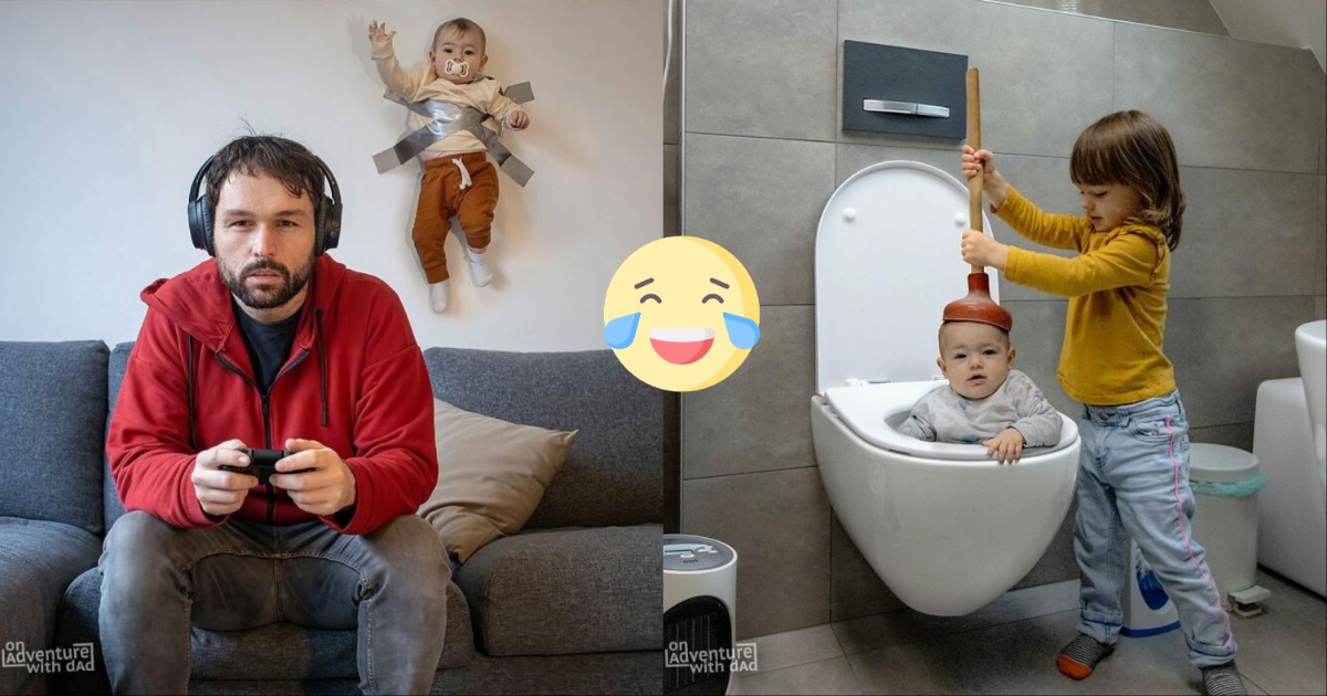 Когато таткото гледа децата: 25 забавни снимки
