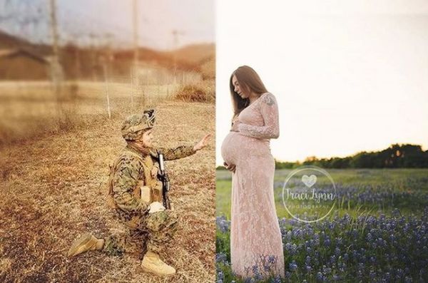 Войник участва във фотосесията на бременната си съпруга, макар че ги делят хиляди километри